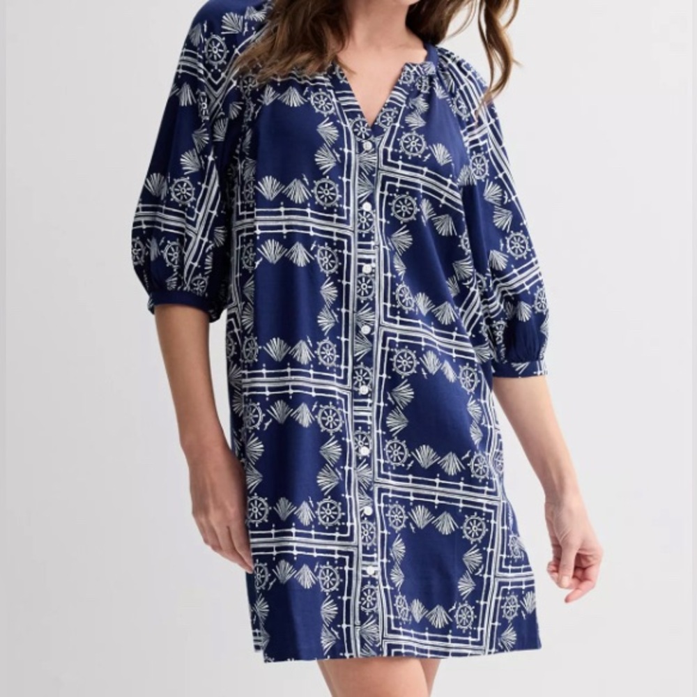 Navy Blue Printed Women's Dress Size Large